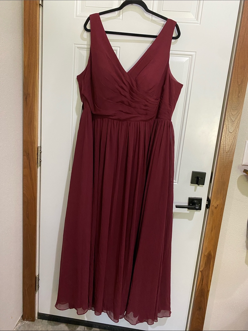 Azazie Burgundy Sleeveless V-Neck Chiffon Maxi Dress